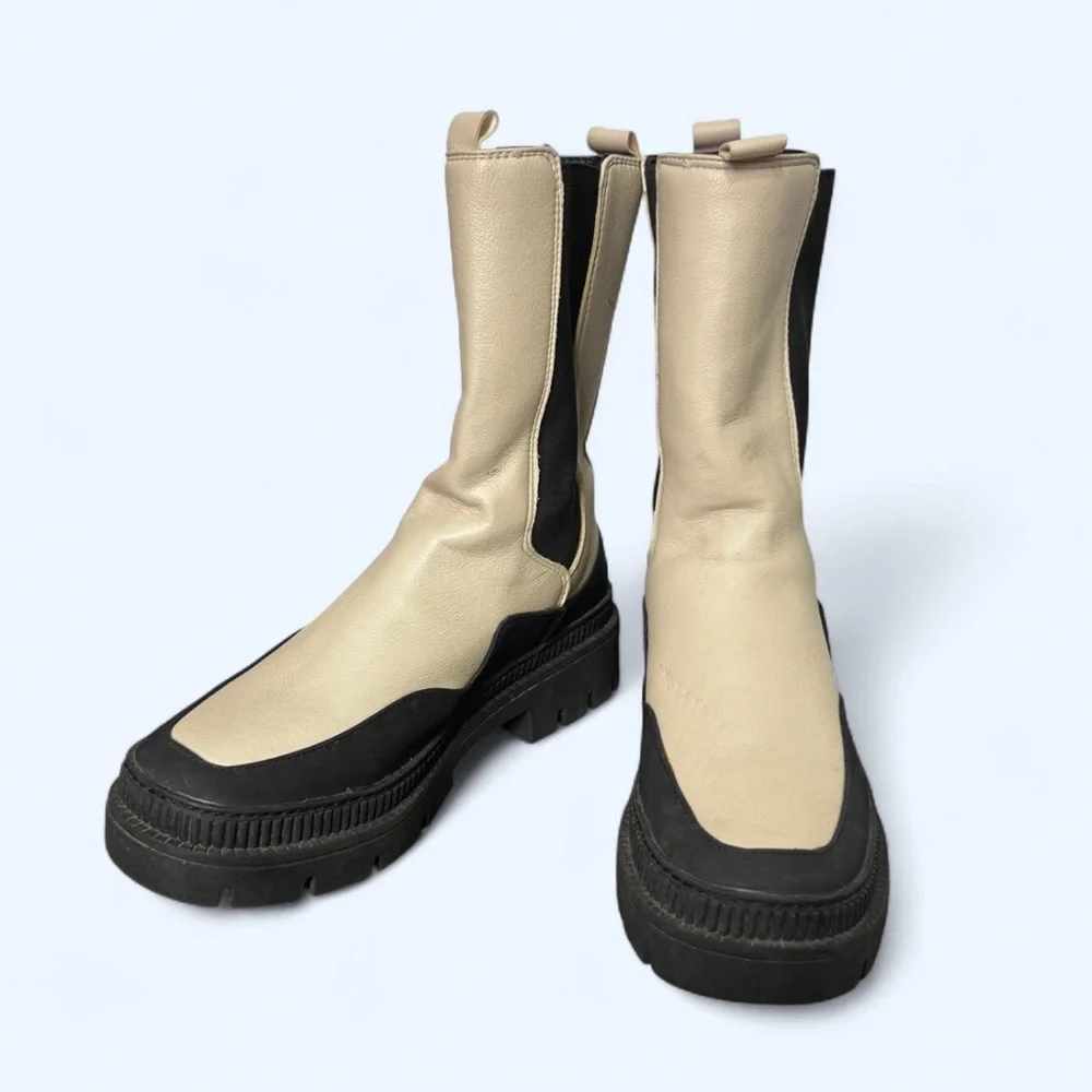 Marco Tozzi Chunky Platform Lug Sole Chelsea Boots EU40 Sz9 Y2K Moto Cream/Black